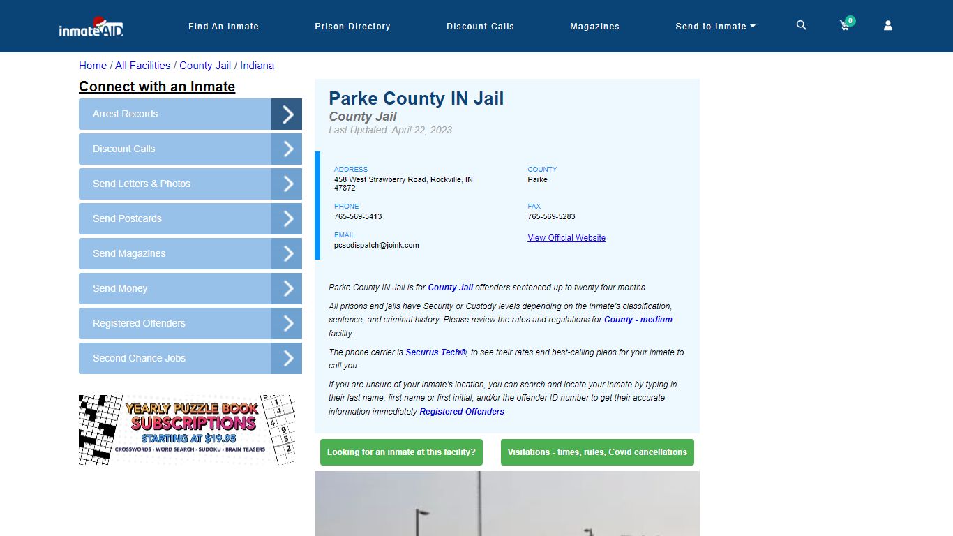 Parke County IN Jail - Inmate Locator - Rockville, IN