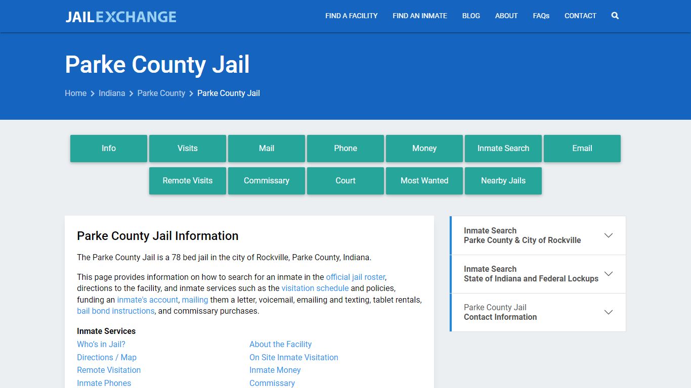 Parke County Jail, IN Inmate Search, Information - Jail Exchange