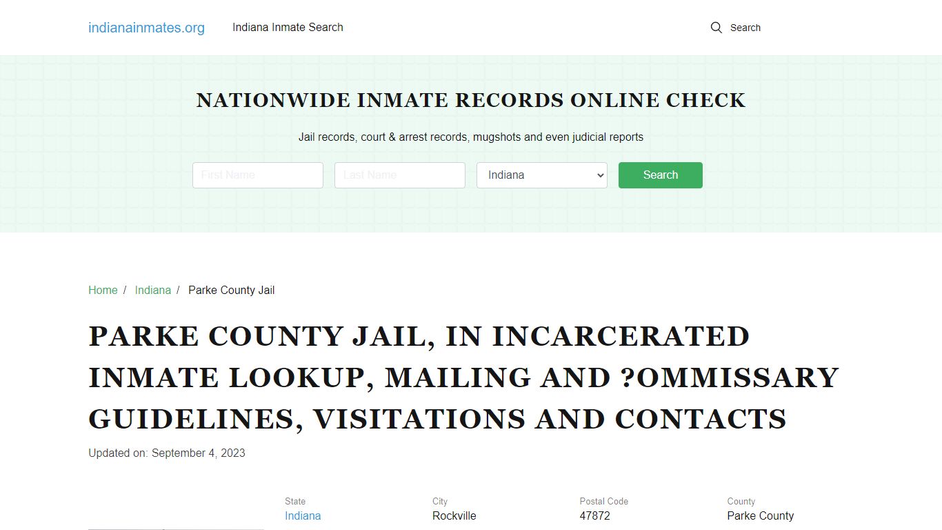 Parke County Jail, IN: Offender Locator, Visitation & Contact Info